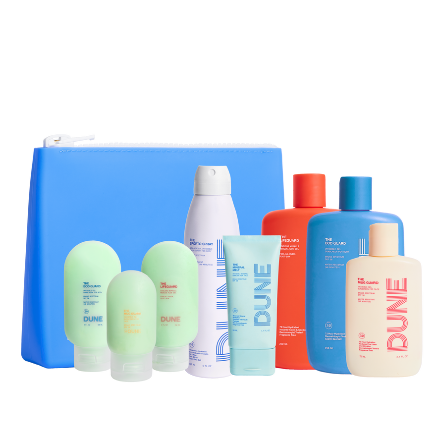  DUNE Suncare Jetsetter Gelly Pack Mini Travel Set - Clear Gel  Sunscreen for Face and Body - Bod Guard, Mug Guard, and Life Guard, 5 fl oz  : Beauty & Personal Care